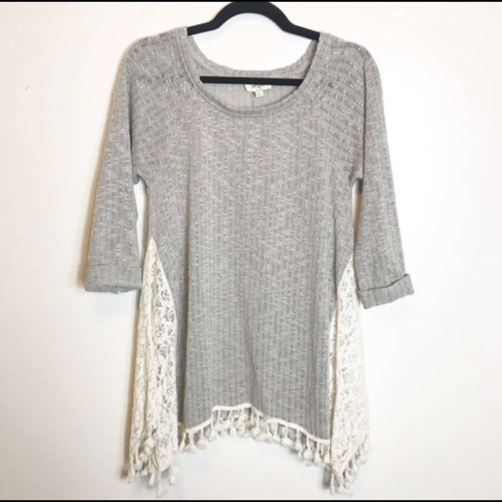 Umgee | Lace Tassel Fringe Knit Sweater Top